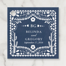 Papel Picado Boda Mexican Rustic Blue Wedding フェイバータグ