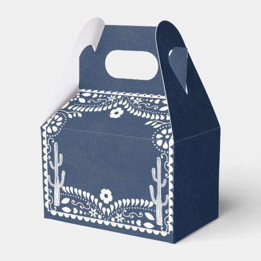 Papel Picado Boda Mexican Rustic Blue Wedding フェイバーボックス (裏面サイド)