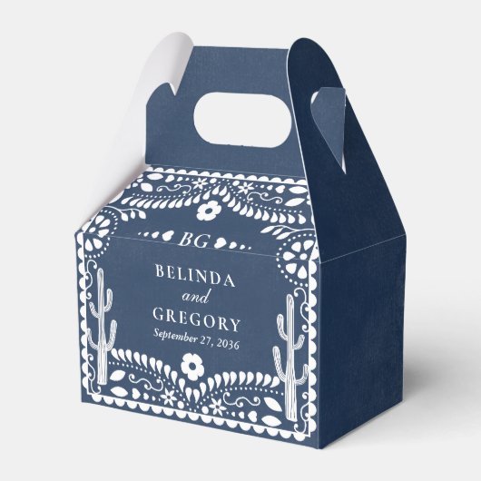 Papel Picado Boda Mexican Rustic Blue Wedding フェイバーボックス (正面サイド)