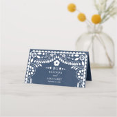 Papel Picado Boda Mexican Rustic Blue Wedding プレイスカード (裏面)