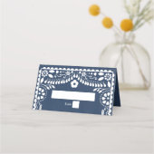 Papel Picado Boda Mexican Rustic Blue Wedding プレイスカード (正面)