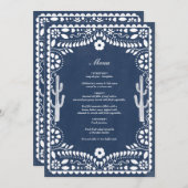 Papel Picado Boda Mexican Rustic Blue Wedding メニュー (正面/裏面)