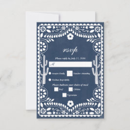Papel Picado Boda Mexican  Rustic Blue Wedding 出欠カード