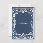 Papel Picado Boda Mexican  Rustic Blue Wedding 出欠カード (裏面)
