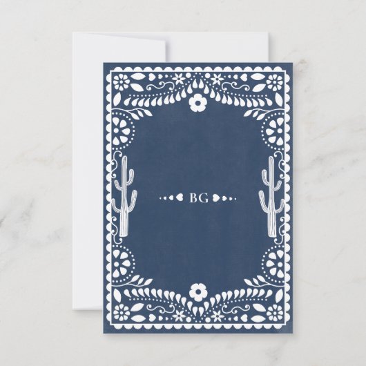 Papel Picado Boda Mexican  Rustic Blue Wedding 出欠カード (裏面)