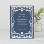 Papel Picado Boda Mexican Rustic Blue Wedding 招待状 (スタンド正面)