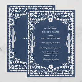 Papel Picado Boda Mexican Rustic Blue Wedding 招待状