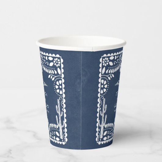 Papel Picado Boda Mexican Rustic Blue Wedding 紙コップ (右)