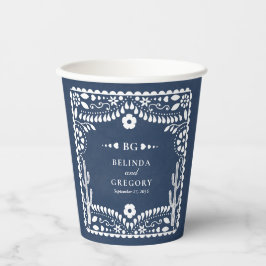 Papel Picado Boda Mexican Rustic Blue Wedding 紙コップ