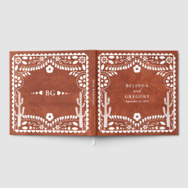 Papel Picado Boda Mexican Terracotta Brown Wedding ゲストブック