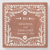 Papel Picado Boda Mexican Terracotta Brown Wedding ストーンコースター (正面)
