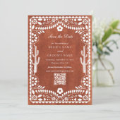 Papel Picado Boda Mexican Terracotta Brown Wedding セーブザデート (スタンド正面)
