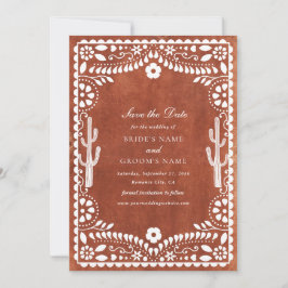 Papel Picado Boda Mexican Terracotta Brown Wedding セーブザデート
