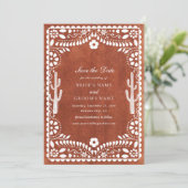 Papel Picado Boda Mexican Terracotta Brown Wedding セーブザデート (スタンド正面)