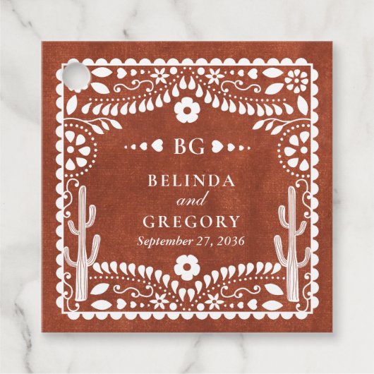 Papel Picado Boda Mexican Terracotta Brown Wedding フェイバータグ (正面)