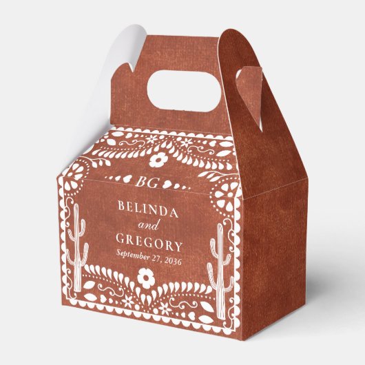 Papel Picado Boda Mexican Terracotta Brown Wedding フェイバーボックス (正面サイド)