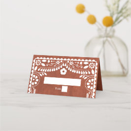 Papel Picado Boda Mexican Terracotta Brown Wedding プレイスカード