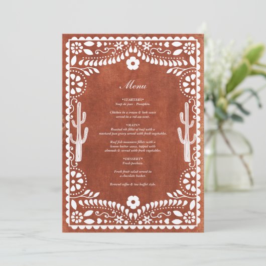 Papel Picado Boda Mexican Terracotta Brown Wedding メニュー (スタンド正面)