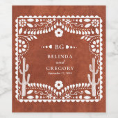 Papel Picado Boda Mexican Terracotta Brown Wedding ワインラベル (シングルラベル)
