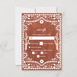 Papel Picado Boda Mexican Terracotta Brown Wedding 出欠カード