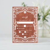Papel Picado Boda Mexican Terracotta Brown Wedding 出欠カード (スタンド正面)