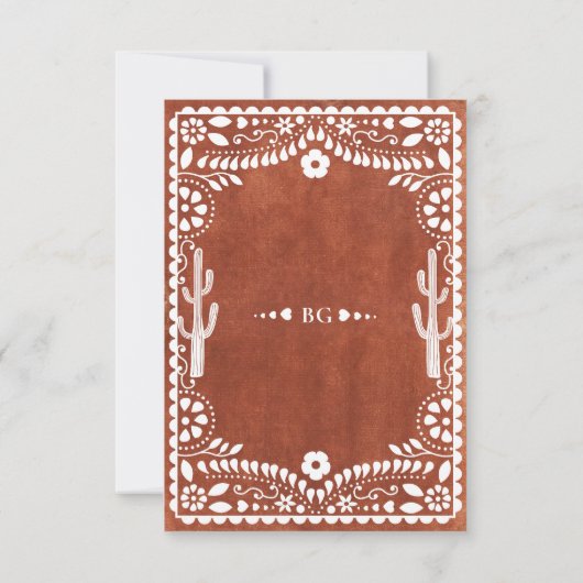Papel Picado Boda Mexican Terracotta Brown Wedding 出欠カード (裏面)