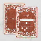 Papel Picado Boda Mexican Terracotta Brown Wedding 出欠カード (正面/裏面)