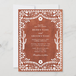 Papel Picado Boda Mexican Terracotta Brown Wedding 招待状