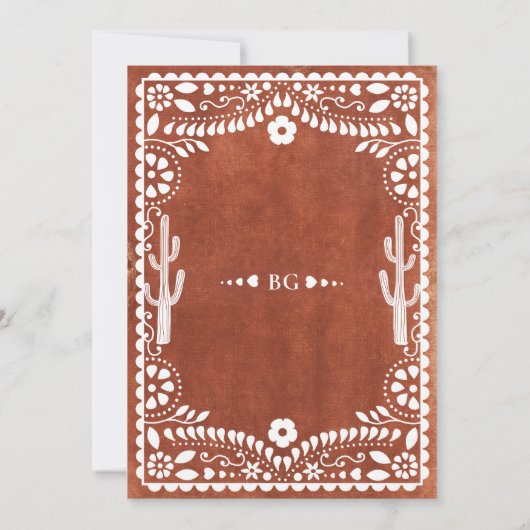 Papel Picado Boda Mexican Terracotta Brown Wedding 招待状 (裏面)