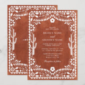 Papel Picado Boda Mexican Terracotta Brown Wedding 招待状 (正面/裏面)