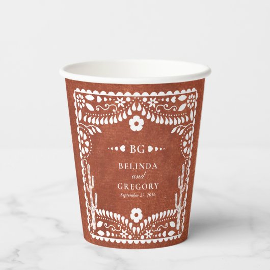 Papel Picado Boda Mexican Terracotta Brown Wedding 紙コップ (裏面)