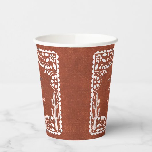 Papel Picado Boda Mexican Terracotta Brown Wedding 紙コップ (左)