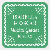 Papel Picado Bright Green Wedding Favor Sticker スクエアシール (正面)