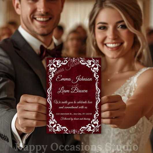 Papel Picado Burgundy Mexican Wedding Invitation 招待状