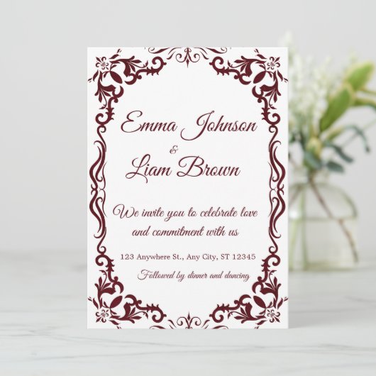 Papel Picado Burgundy Mexican Wedding Invitation 招待状 (スタンド正面)