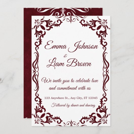 Papel Picado Burgundy Mexican Wedding Invitation 招待状 (正面/裏面)