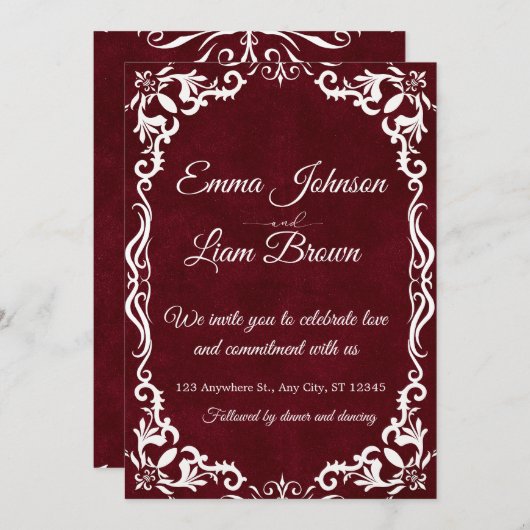 Papel Picado Burgundy Mexican Wedding Invitation 招待状 (正面/裏面)