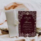 Papel Picado Burgundy Red Mexican Wedding  招待状