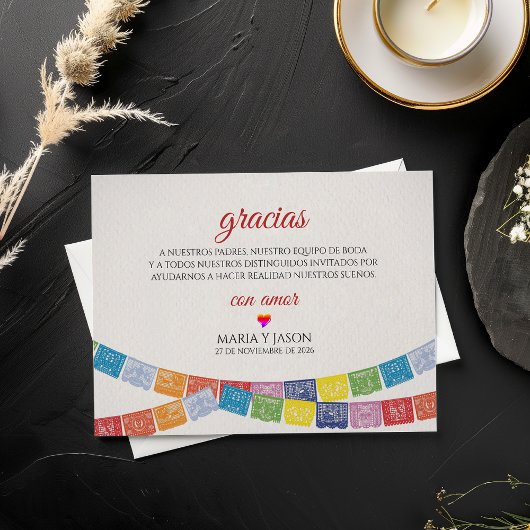Papel Picado Elegant Colorful Boda Spanish Wedding サンキューカード
