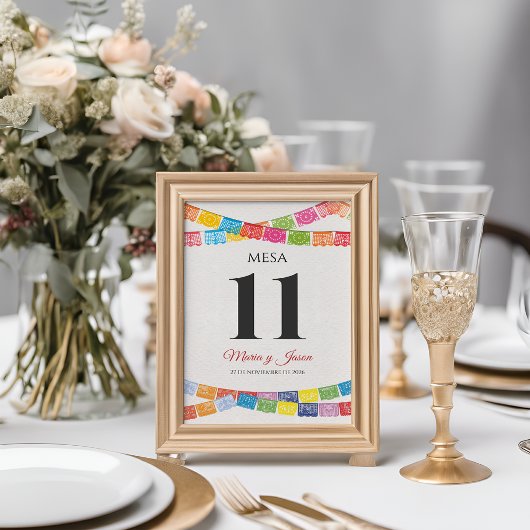 Papel Picado Elegant Colorful Boda Spanish Wedding テーブルナンバー
