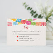Papel Picado Elegant Colorful Boda Spanish Wedding 出欠カード (スタンド正面)