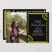 Papel Picado Fiesta Sweet 16メキシコイエロー写真 招待状 (正面/裏面)