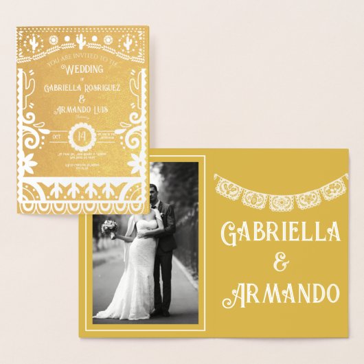 Papel Picado Mustard Yellow & White Wedding Foil 箔カード (ディスプレー)