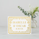 Papel Picado Neutral Foil Wedding Reply RSVP Card 箔シーズンポストカード (立ち正面)