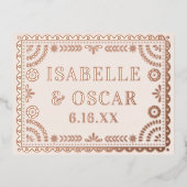 Papel Picado Neutral Foil Wedding Reply RSVP Card 箔シーズンポストカード (正面)
