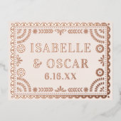 Papel Picado Neutral Foil Wedding Save The Date 箔シーズンポストカード (正面)