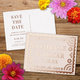 Papel Picado Neutral Foil Wedding Save The Date 箔シーズンポストカード