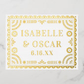 Papel Picado Neutral Wedding Save The Date Card 箔シーズンポストカード (正面)