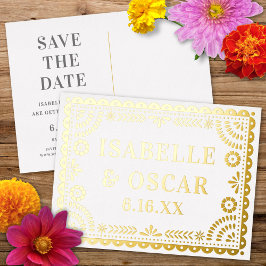 Papel Picado Neutral Wedding Save The Date Card 箔シーズンポストカード