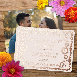 Papel Picado Photo Wedding Foil Save The Date Card 箔招待状